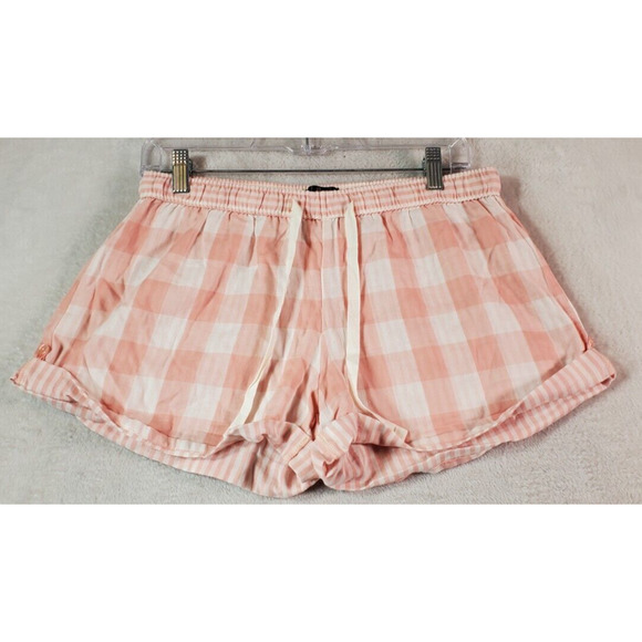 Topshop Pajama‎ Shorts Womens Size 8 Pink Check Cotton Elastic Waist Drawstring - Picture 1 of 7